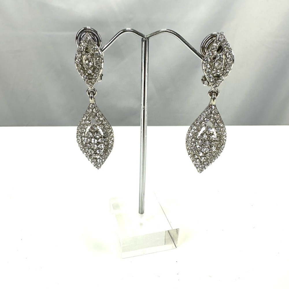 Crystal marquis dangle CLIP earrings NEW with tags silver backs ear pads GLAM